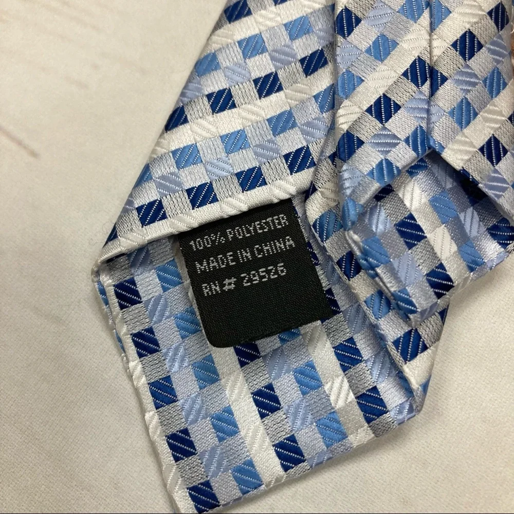 Clip-On Tie Blue & White Stripes with Boxes Sz YSL